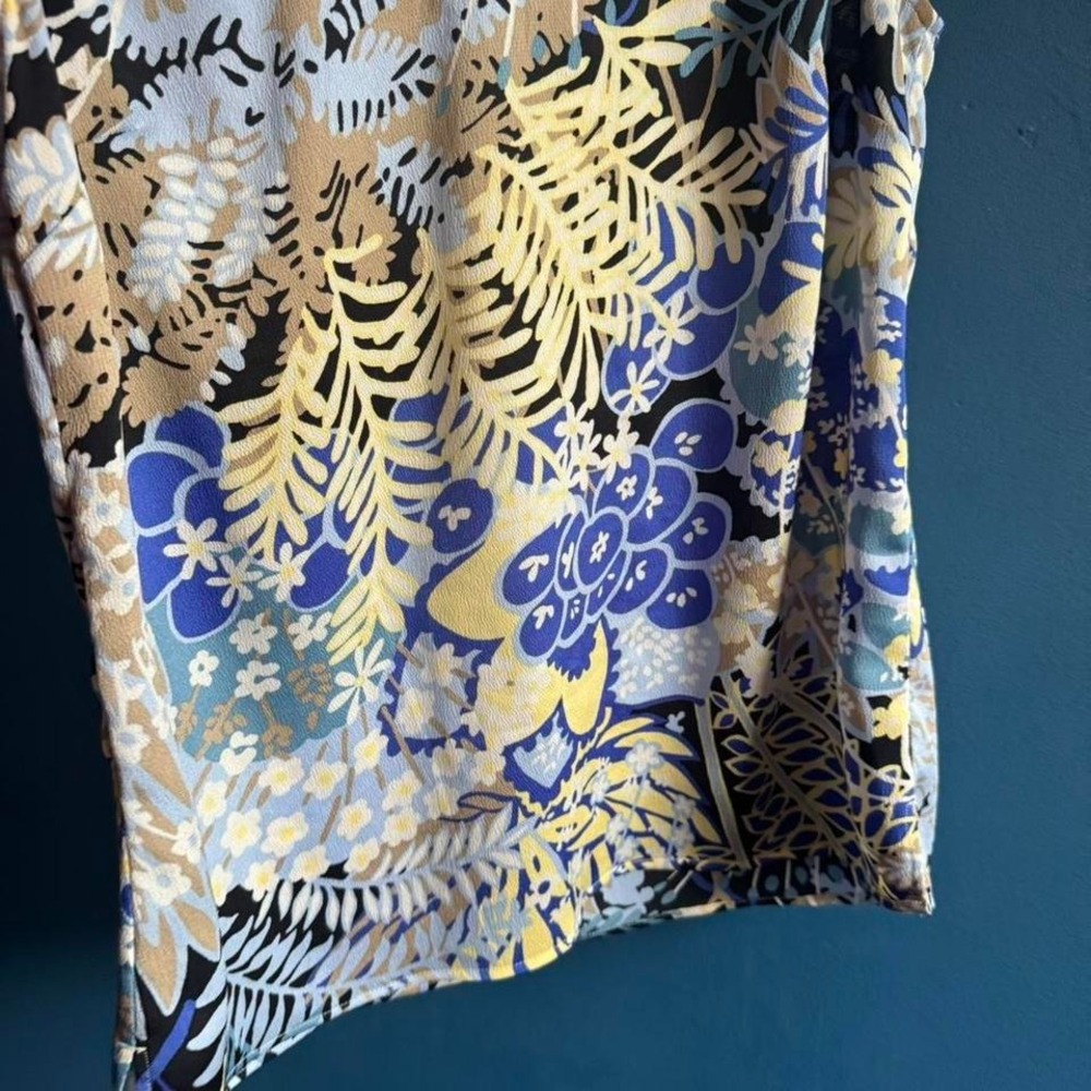 Talbots Ruffle Neck Blouse Women's Size XS Floral Blue Yellow Sleeveless Work - Picture 6 of 8
